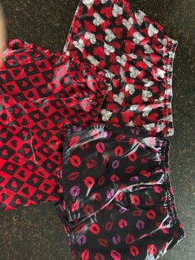 Men's Satin Boxer Shorts - Red, Black & White Heart and Lip Print (3-Pack)